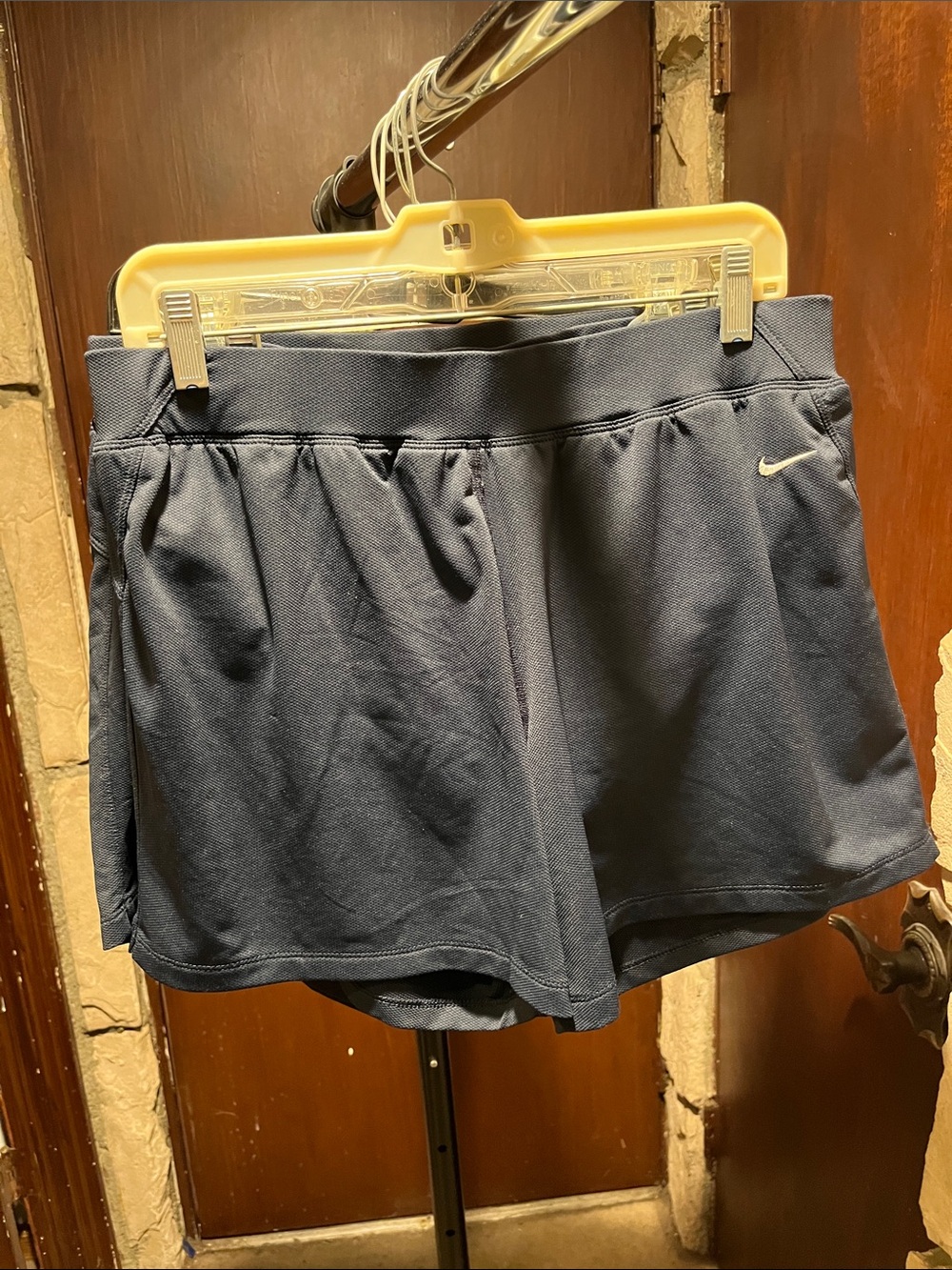 Nike Women's Dark Navy and Black Athletic Shorts with Swoosh Medium and Large